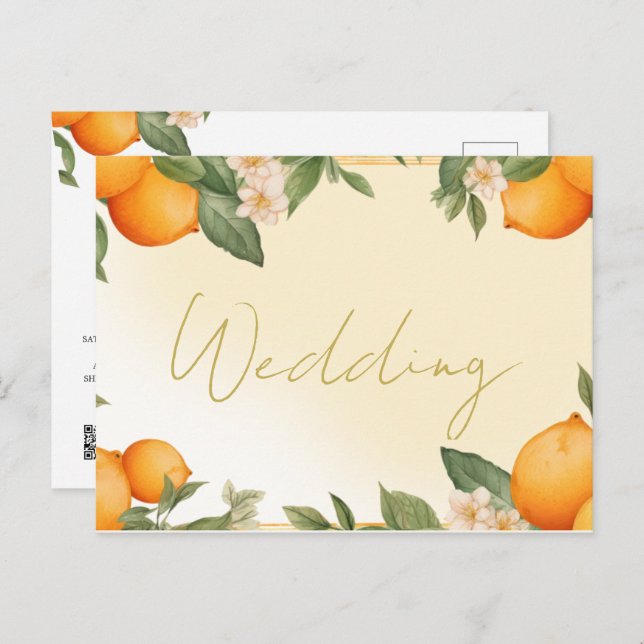 Convite para Casamento Citrus Orange Summer (Frente/Verso)