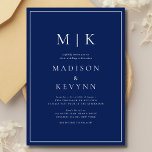 Convite para Casamento Clássico Branco e Azul Eleg<br><div class="desc">convite para casamento azul e branco Estes elegantes e modernos guardanapos de casamento ou chás de panela apresentam um simples design de texto preto e branco que exude o estilo minimalista. Adicione suas iniciais ou monograma para torná-las completamente suas.</div>