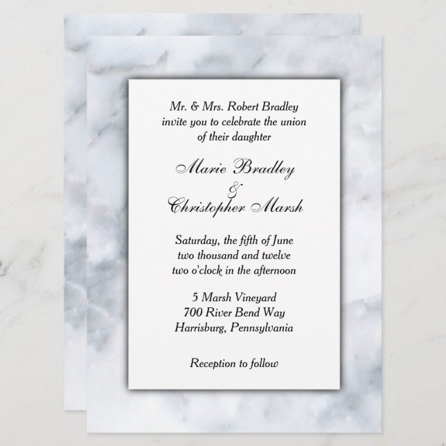 Convite para Casamento Clássico de Marble Branco (Frente/Verso)