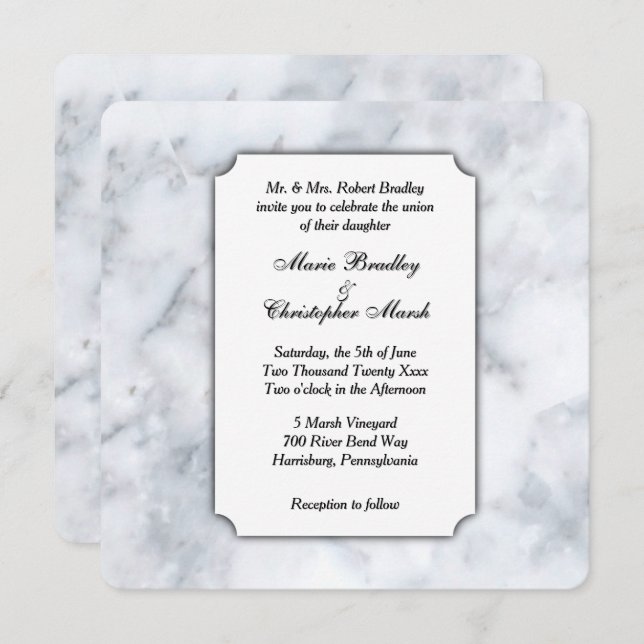 Convite para Casamento Clássico de Marble Branco (Frente/Verso)
