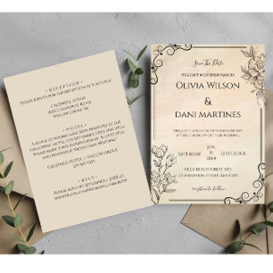 Convite para Casamento Clássico de Preto e Ecru Mo