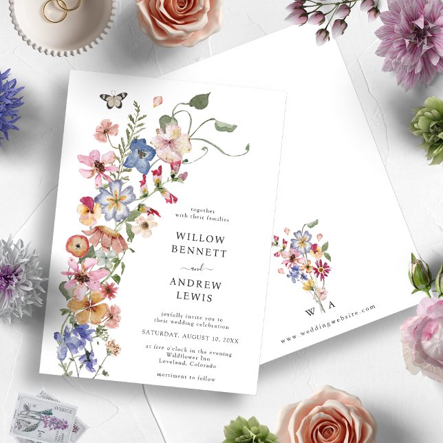 Convite para Casamento Colorido de Aquarela Floral (Colorful Wildflower Wedding Invitation by Painted Paperie)