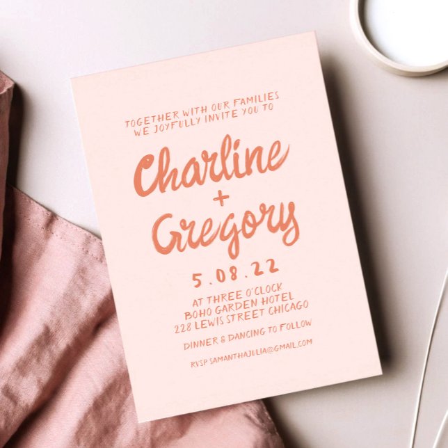 Convite para casamento com a letra Retro-Rosa e a  (Criador carregado)