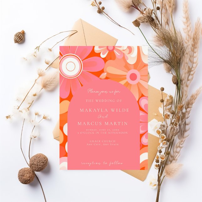 Convite para Casamento com Arca Rosa-Cor-de-Rosa-N (Criador carregado)