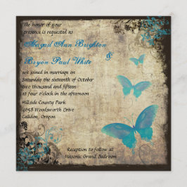 Convite para Casamento com Borboleta Azul Vintage