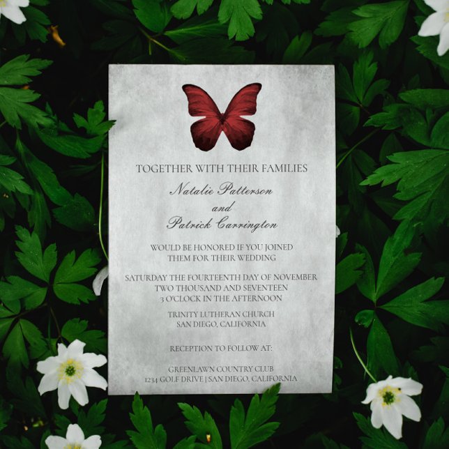 Convite para Casamento com Borboleta Vermelha (Red Butterfly Wedding Invitation)