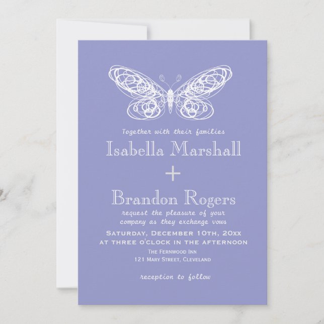 Convite para Casamento com Borboleta Violet (Frente)