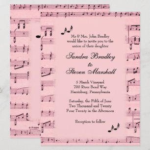 Convite para Casamento com Cor de Rosa de Música 