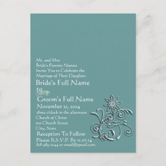 Convite para Casamento com Flor Azul Elegante Aqua