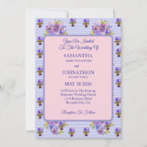 Convite para Casamento com Flor de Chique Roxo