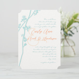Convite para Casamento com Flor de Coral Azul Aqua