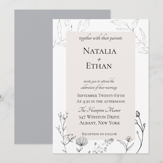 Convite para Casamento com Flora Elegante (Frente/Verso)