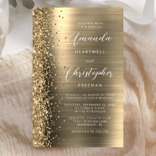 Convite para Casamento com Glam Glitter Dourado de