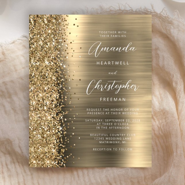 Convite para Casamento com Glam Glitter Dourado de (Criador carregado)