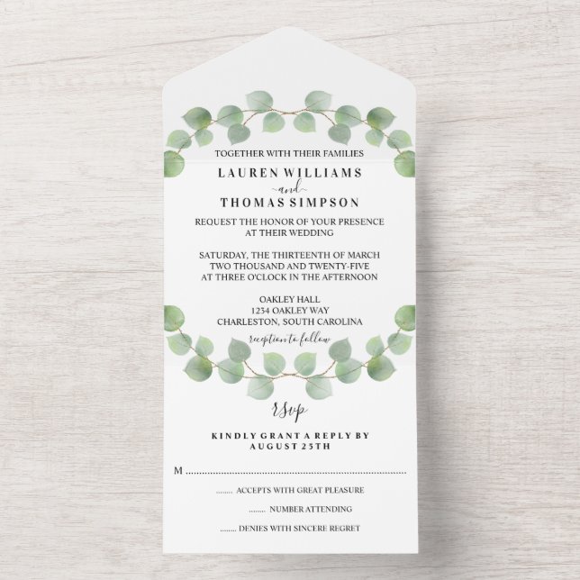 Convite para Casamento com Glitter Dourado Eucalyp (Inside)