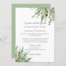 Convite para Casamento com Glitter Dourado Eucalyp