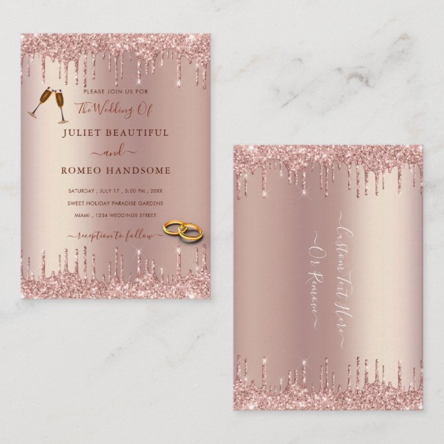 Convite para Casamento com Glitter Sparkle rosa Do (Frente/Verso)