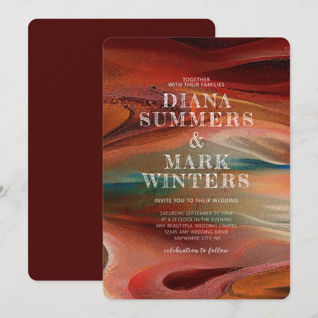 Convite para casamento com impressão de areia colo (Frente/Verso)