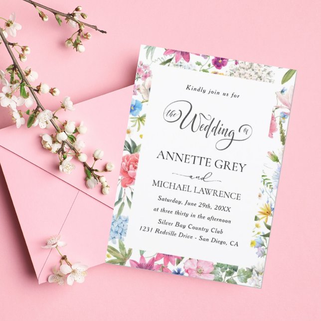 Convite para Casamento com primavera de Aquarela F (Criador carregado)