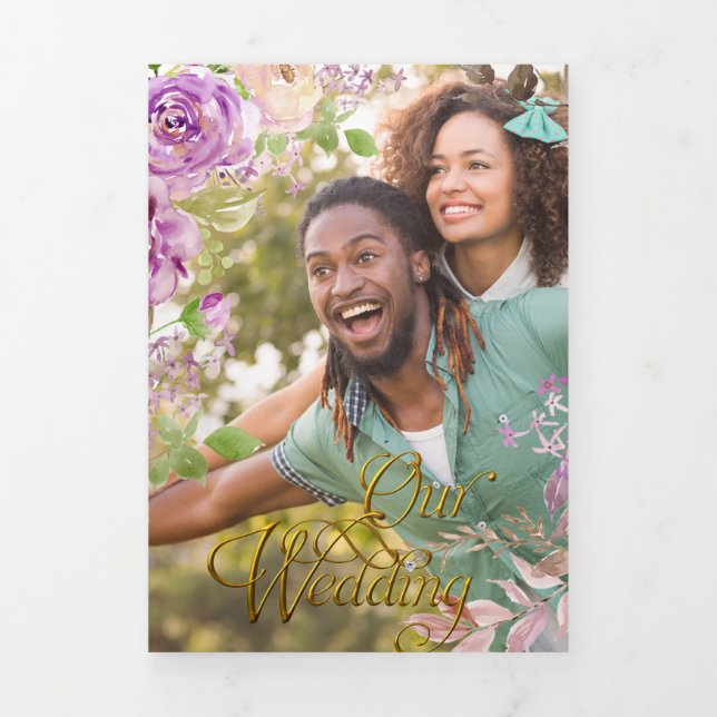 Convite para Casamento com Rosa Lilac triplo (Cobrir)