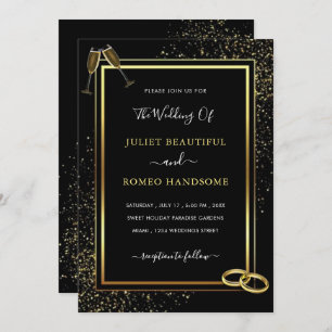 Convite para Casamento com Sparkle Preto e Dourado