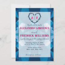 Convite para Casamento Cor-de-Rosa Azul Moderno e