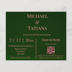 convite para casamento coral e verde rsvp qr code