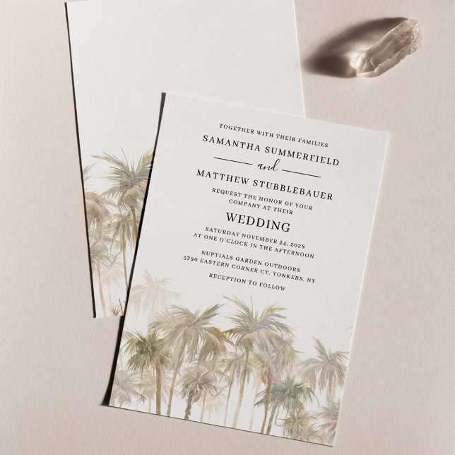 Convite para Casamento Costeiro de Árvores de Palm (Palm Trees Beach Wedding Invitation)