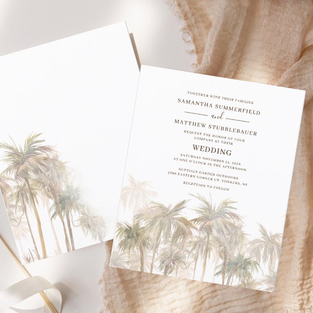 Convite para Casamento Costeiro de Árvores de Palm (Tropical Palm Trees Destination Wedding Invitation)