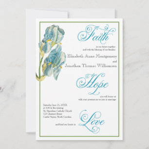 Convite para Casamento Cristão de Script Iris Azul