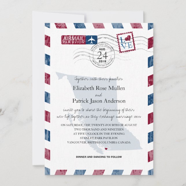 Convite para Casamento da British Columbia Airmail (Frente)