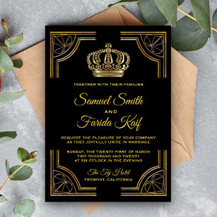 Convite para Casamento da Coroa Dourada Negra Eleg