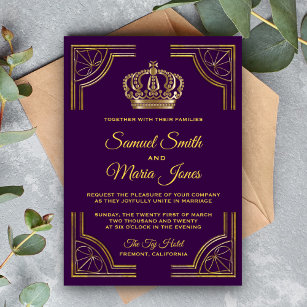 Convite para Casamento da Coroa Dourada Roxo Real