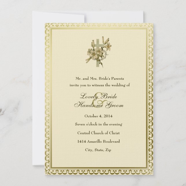 Convite Para Casamento Da Cruz Cristã Ivory (Frente)