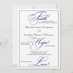 Convite para Casamento da Fé Real Azul Esperança