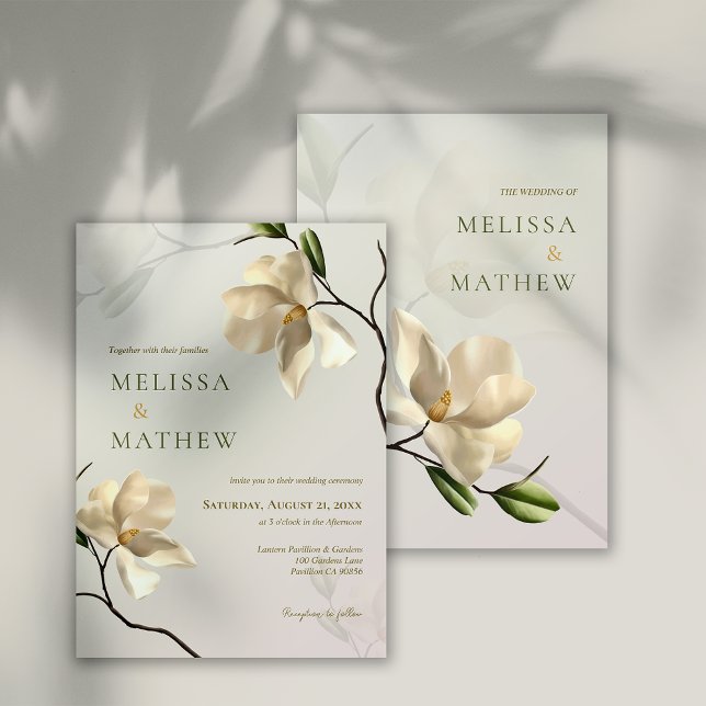 Convite para Casamento da Magnolia Branca Oriental (Elegant Oriental White Magnolia Wedding Invitation)