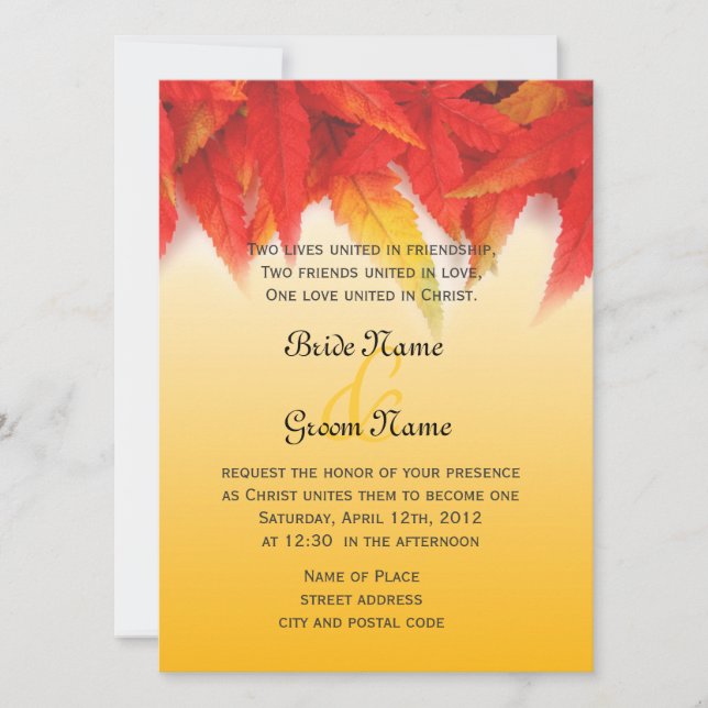 Convite para casamento da religião, folhas vermelh (Frente)