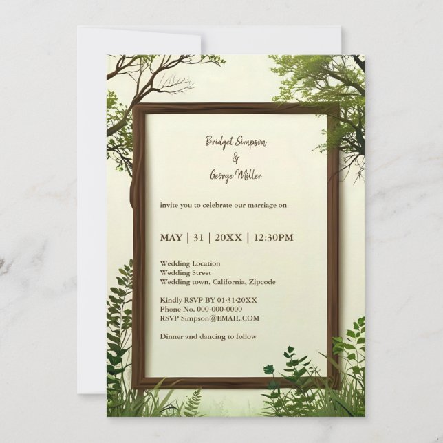 convite para casamento da rústica Greenery Tree Fr (Frente)