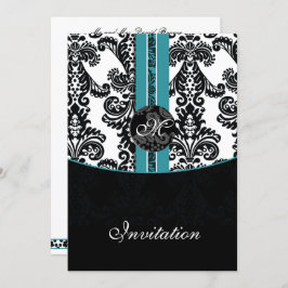 convite para casamento Damask aqua