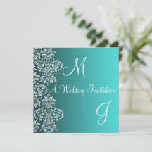 Convite para Casamento Damask Turquoise