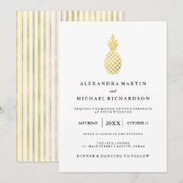 Convite para Casamento de Abacaxi Dourado Elegante