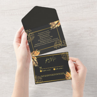 Convite para casamento de abertura de cores Dourad