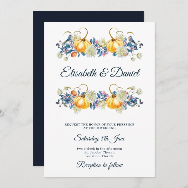 Convite para Casamento de Abóbora de Queda Elegant (Frente/Verso)