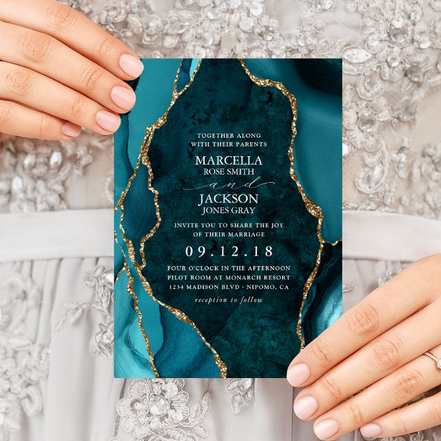 Convite para Casamento de Agato de Marble Teal e D (Criador carregado)
