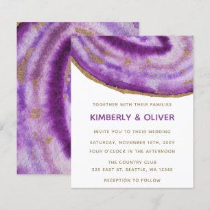 Convite para Casamento de Agato Dourado e Roxo do