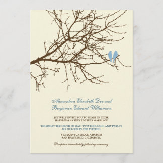 Convite para Casamento de Amar Aves (castanho/azul