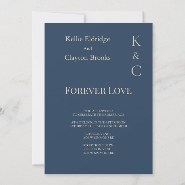 Convite para Casamento de Amor do Classic Blue For (Frente)