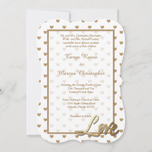 Convite para Casamento de Amor e Corações Dourado