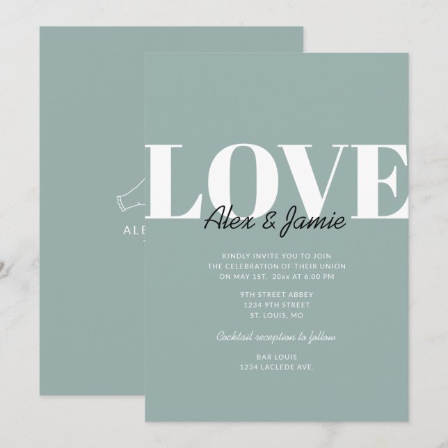 Convite para casamento de amor minimalista moderno (Frente/Verso)