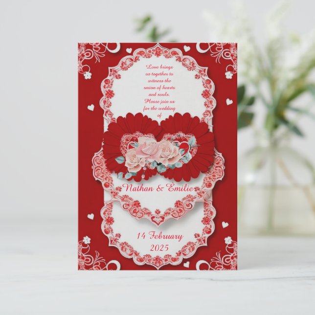 Convite para casamento de amor romântico (Em pé/Frente)